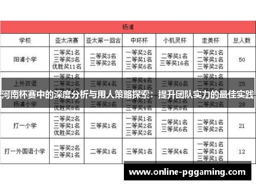 河南杯赛中的深度分析与用人策略探索：提升团队实力的最佳实践