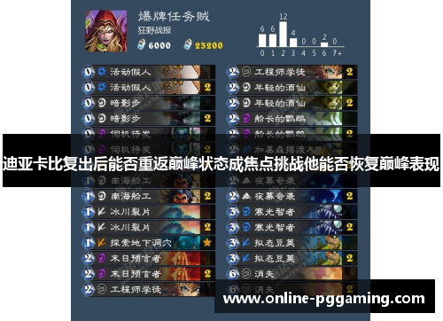 迪亚卡比复出后能否重返巅峰状态成焦点挑战他能否恢复巅峰表现